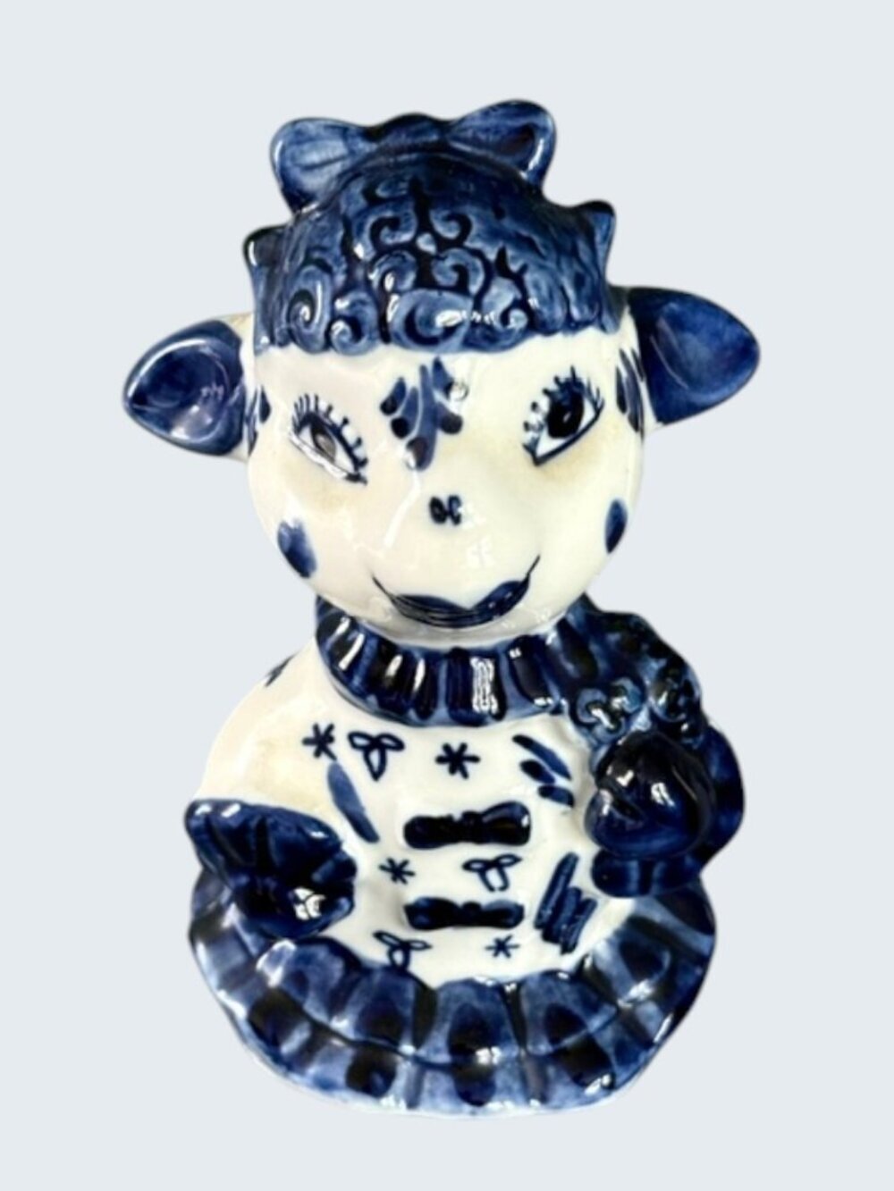 Gzhel Porcelain Lamb Figurine Hand Painted Cobalt Blue White Made in Russia - Picture 3 of 9